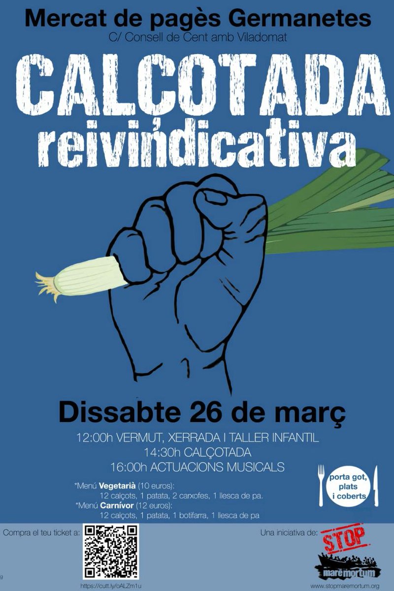 stopmaremortum's tweet photo. Vine a la Calçotada reivindicativa de #StoMareMortum💪
📅 Dis. 26/03
🕗 A partir de les 12:00 h
📍 Mercat de pagès Germanetes
👉Xerrada, taller infantil, música i molts calçots!
T'esperem!📲Compra els teus tiquets a https://t.co/B6Vtn0ydne https://t.co/NBvHpqsDE2