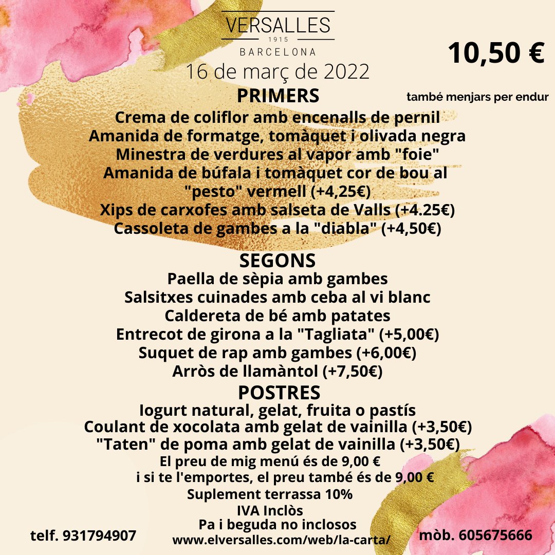 VersallesStAndr's tweet photo. Aquest és el nostre menú d'avui. Enamorats de la nostra feina.
#barversalles #foodversalles #food #foodporn
#menjarbeabarcelona #restaurant #qualityfood
#elversalles #gaudiuelversalles #menudeldia https://t.co/6ew69jPfZp