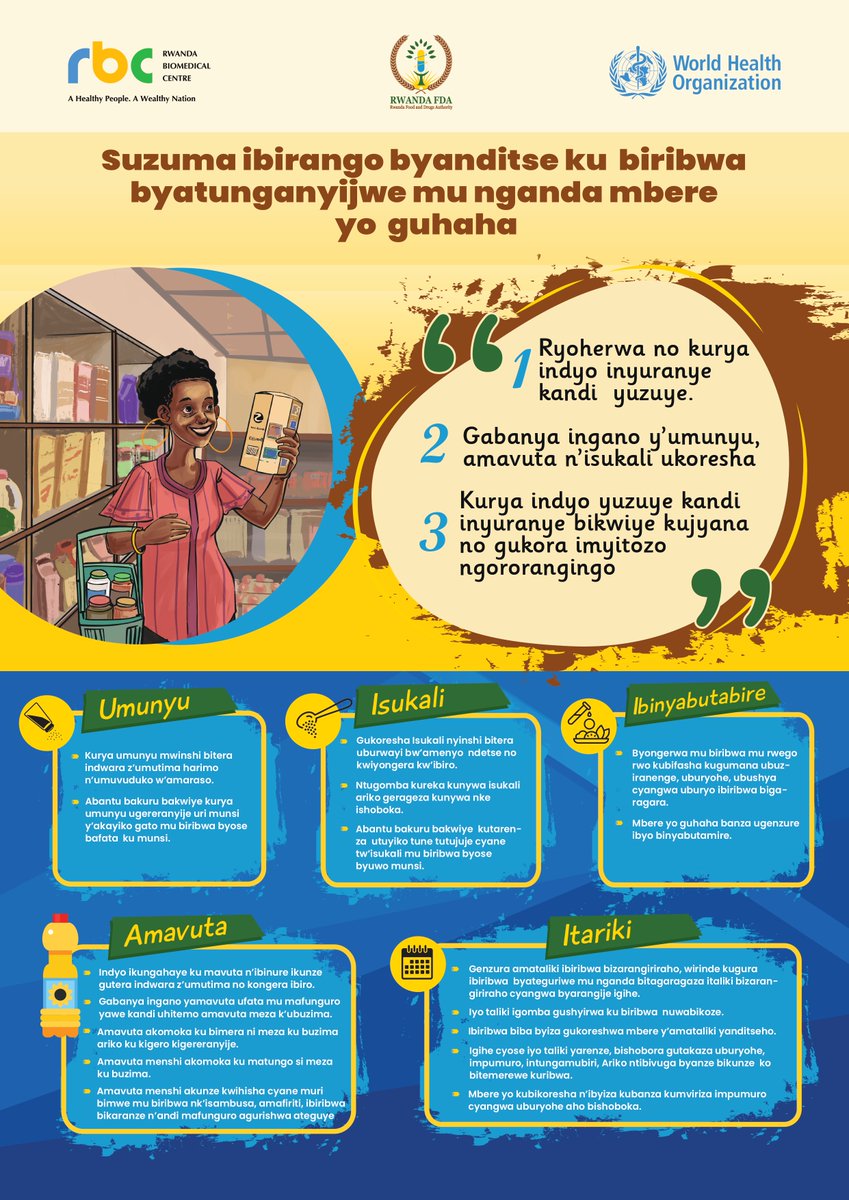 🔍 Suzuma ibirango byanditse ku biribwa byatunganyijwe mu nganda mbere yo guhaha. 

#foodsafety