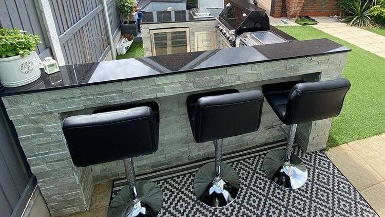 Need to cover that BBQ area and bar with luxury granite worktops? This installation for Mr Porter Brickwork's outdoor area looks fantastic with Black granite. Make your garden a classy one 01376 561877 or PM us for further info.