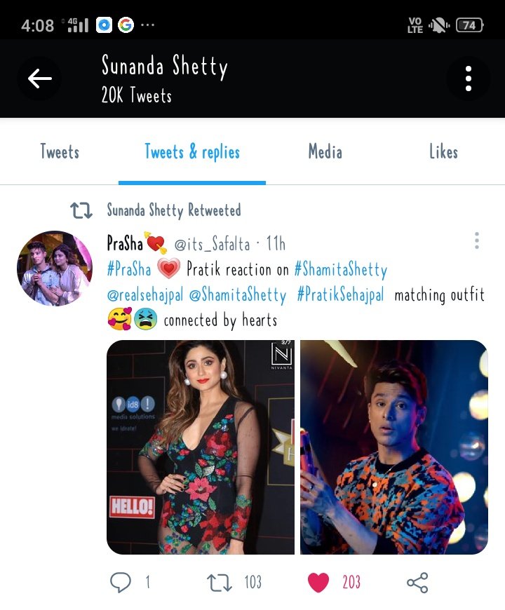 its_Safalta's tweet photo. I mean really @sunandashetty2 liked my post and retweeted 👀💗 #PratikFam𓃵   #ShamitaShetty @ShamitaShetty @realsehajpal #PraSha https://t.co/R4fA3PVa2P