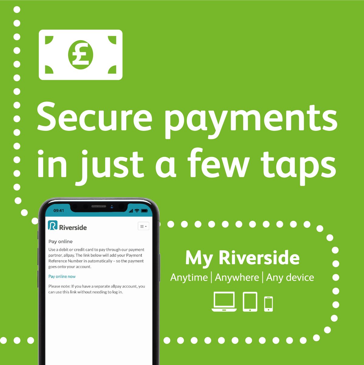 Need to make a payment? Pay online in just a few taps with My Riverside. Register and download the app today. crowd.in/1DSlPR