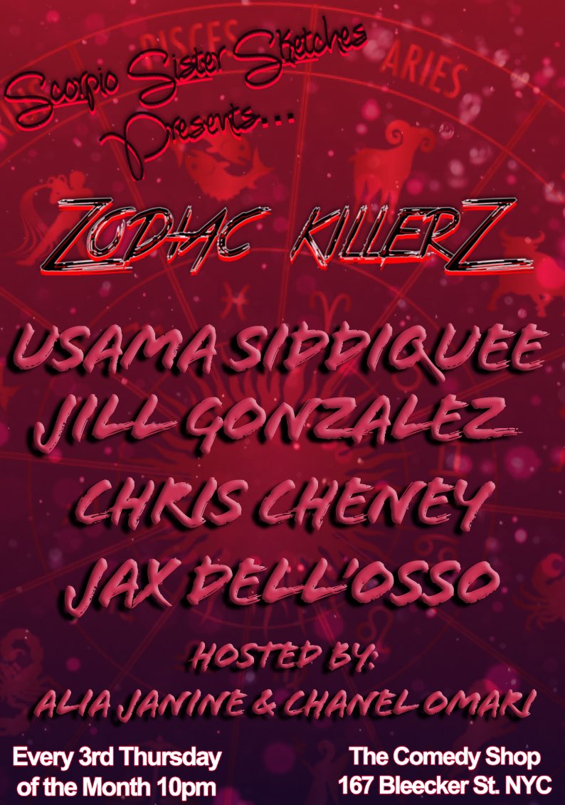HardcoreComedy's tweet photo. 🚨The first #ZodiacKillerz show is Thursday, April 21st 10pm @ The Comedy Shop! 🚨
Some of your favorite #Aries are performing!
Including:
@UsamaStandsUp ♈️
@JillGonzalezTV ♈️
#ChrisCheney ♈️
@jaxdellosso ♈️
Hosted by: @ScorpioSisterz ♏️
https://t.co/qcqCrokMYY https://t.co/eTA4jjlaD3