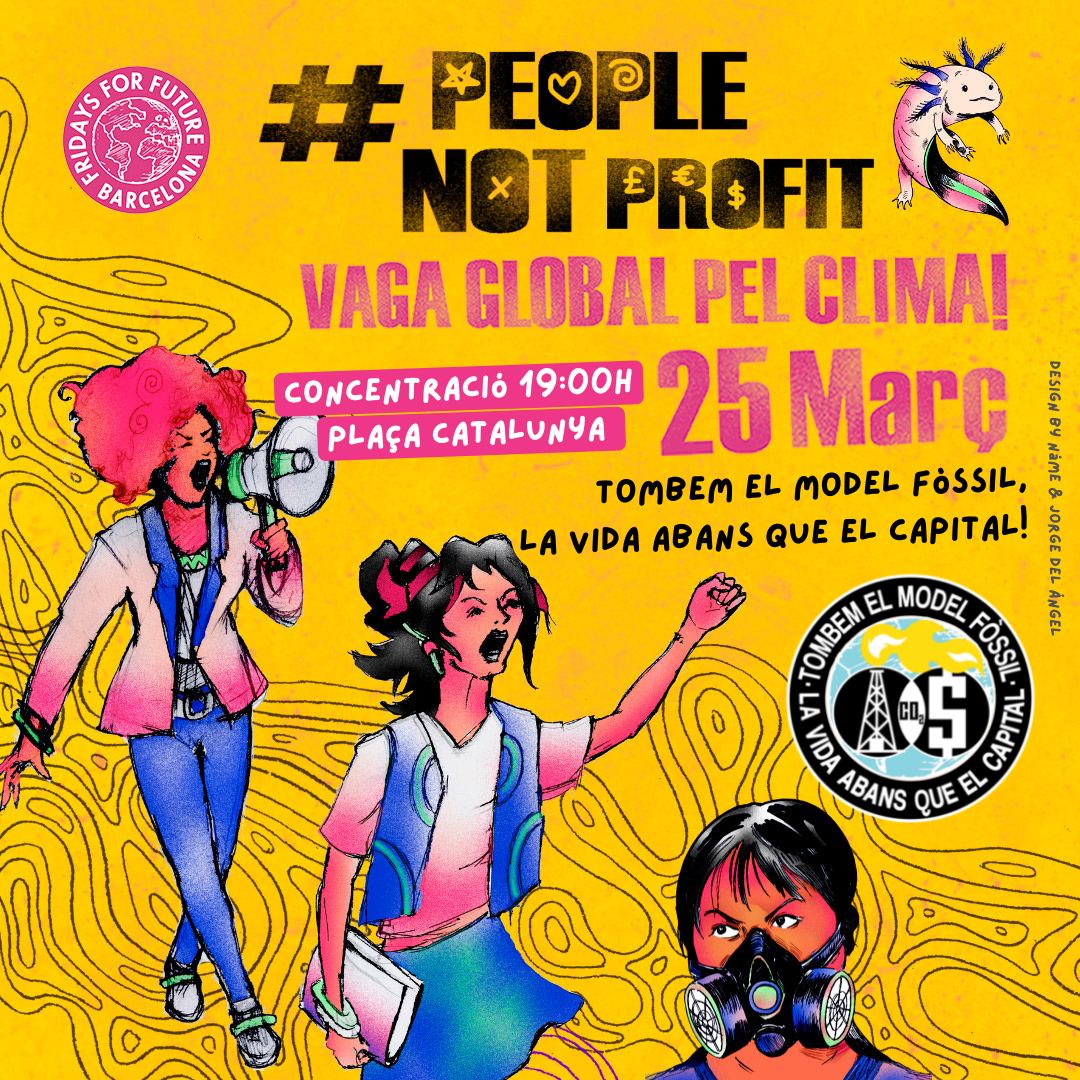 Comencem el compte enrere! 🍃🔥 Aquest 25 de març sortim de nou als carrers contra el model fòssil i deixar clar que la vida sempre abans que el capital. 

📍Plaça Catalunya ⌚️ 19:00h
#PeopleNotProfit #VidaEnfrontElCapital