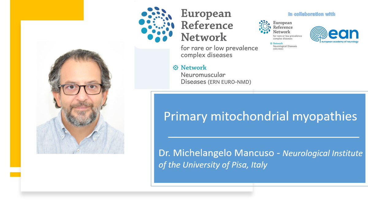 ern euro_nmd (@euro_nmd) on Twitter photo 📢Next webinar #euronmd in partnership w/ <a href="/ERN_RND/">@ERN_RND 🧠</a> & <a href="/EANeurology/">European Academy of Neurology</a>
📅Thursday 17 March 2022, 16:00 Paris time
💻Primary mitochondrial myopathies
🗣️Delivered by Prof. Michelangelo Mancuso
Read more and register 👉bit.ly/3q2kBH0 📢Next webinar #euronmd in partnership w/ <a href="/ERN_RND/">@ERN_RND 🧠</a> & <a href="/EANeurology/">European Academy of Neurology</a>
📅Thursday 17 March 2022, 16:00 Paris time
💻Primary mitochondrial myopathies
🗣️Delivered by Prof. Michelangelo Mancuso
Read more and register 👉bit.ly/3q2kBH0