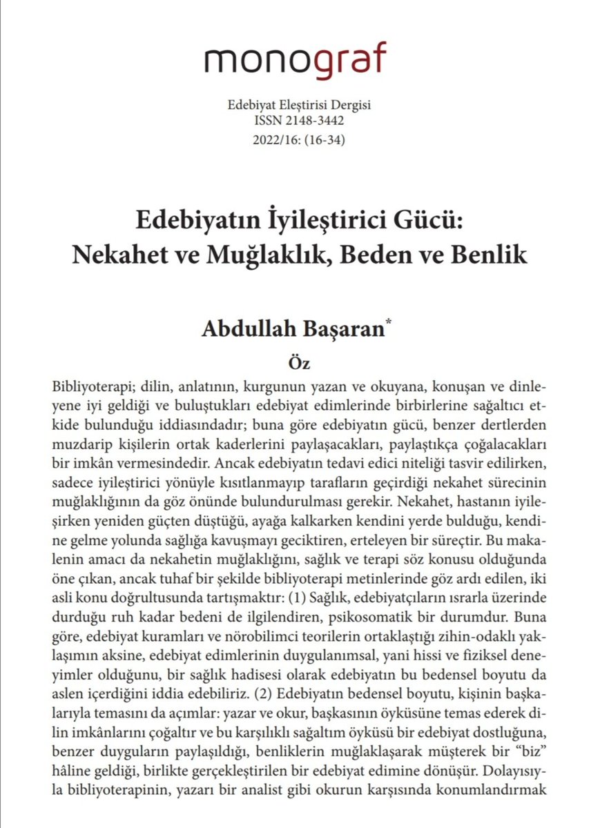 Edebiyatın İyileştirici Gücü: Nekahet ve Muğlaklık, Beden ve Benlik
Abdullah Başaran
monografjournal.com/wp-content/upl…

monografjournal.com