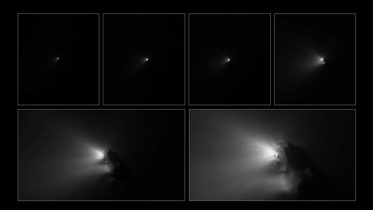 esascience's tweet photo. #OTD back on 13-14 March 1986, @ESA’s #Giotto spacecraft skimmed past #CometHalley, revealing for the first time what a comet’s nucleus looks like up close ☄️🛰️👀

Read more about the historic mission, which achieved many ‘firsts’: https://t.co/ysBVH61mQM https://t.co/Z5jXFdHI7f