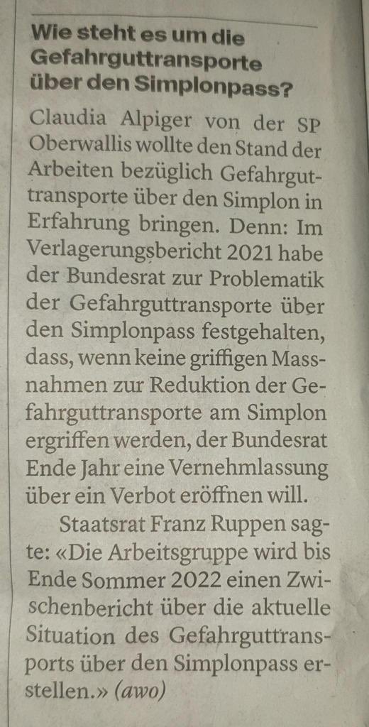 proalps_schweiz's tweet photo. #Gefahrgut-#Transporte über den #Simplon: Es braucht jetzt endlich Taten und nicht weitere Berichte. Der Gefahrguttransport über die Passstrasse ist gefährlich für die Bewohner, Verkehrsteilnehmer und die Umwelt. Er muss verboten werden, wie auf allen anderen Alpenpässen auch. https://t.co/1To2Pxgjtm