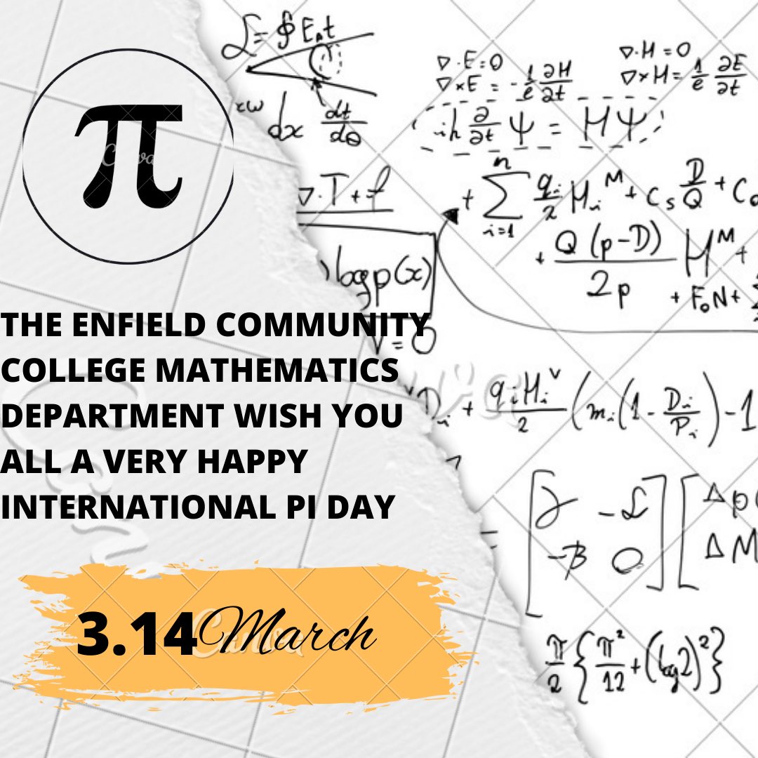 enfield_cc's tweet photo. Today marks a significant day for Mathematics 📊 It is #PiDay2022 which marks the International Day of Mathematics across the world! ➕➗Pi Day is celebrated on the 14th of March (3/14) because of its decimal representation 3.14… Today is also Albert Einstein’s 143rd birthday 🎂 https://t.co/YjjRxUSfOu