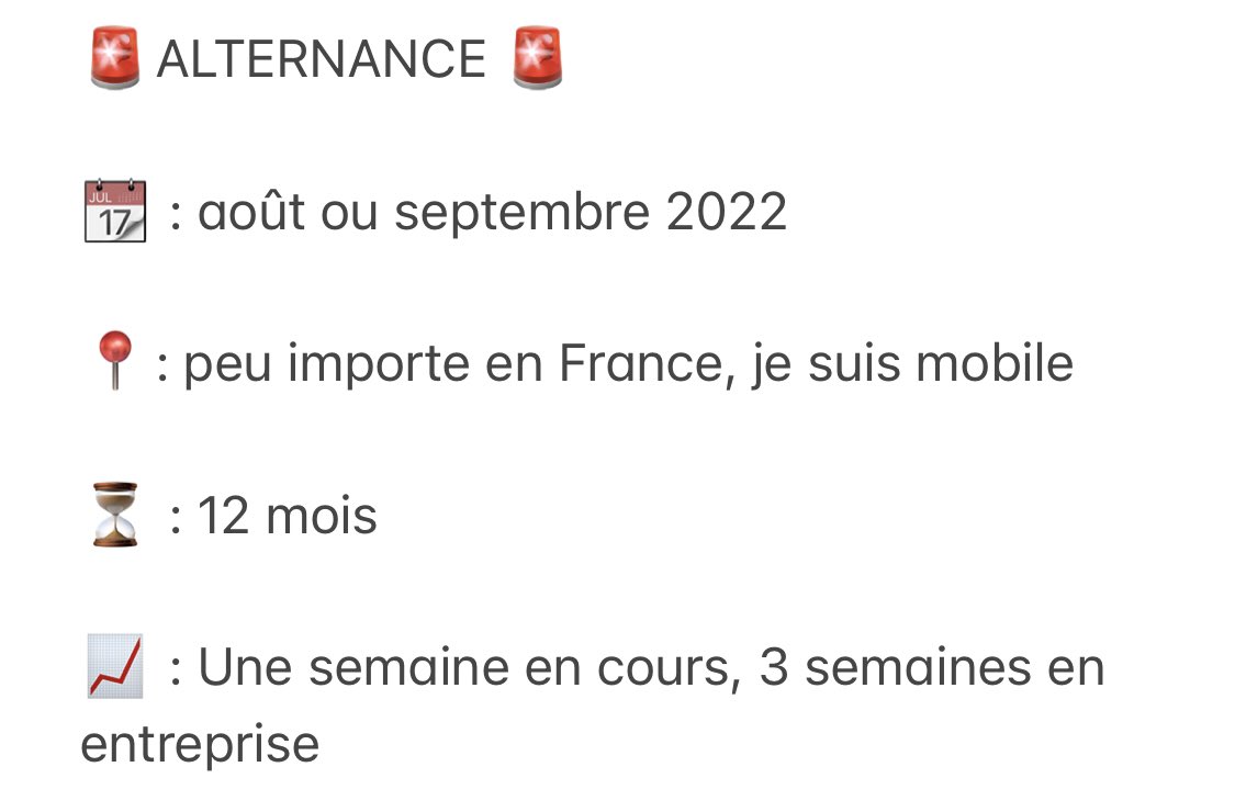 Salut Twitter, je suis en recherche d’#Alternance en #Communication dans le milieu du #Sport ! 🚨💪

J’ai essuyé des refus mais je suis motivé pour trouver l’alternance qui m’aidera à valider mon année. 

Je suis dispo en privé pour échanger et présenter mon CV et mes motivations