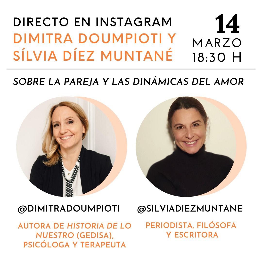 No te pierdas nuestra directora del centro y autora, Dimitra Doumpioti, en una entrevista con la brillante periodista Sílvia Díez Muntané. Esta tarde en directo a las 18:30h por Instagram en @dimitradoumpioti y @silviadiezmuntane.