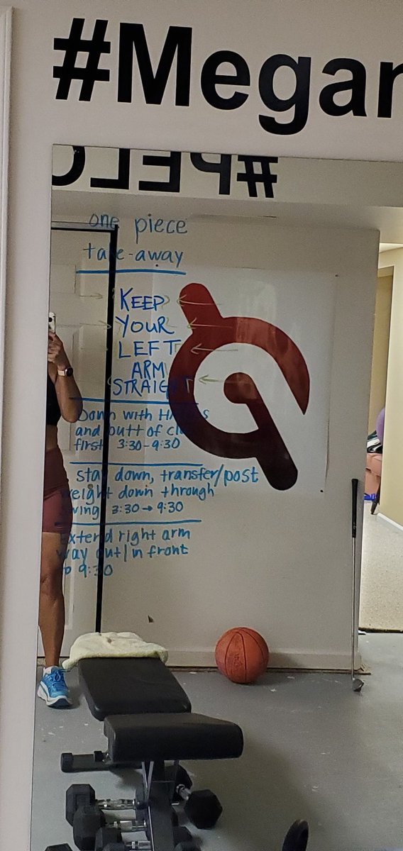 Between sets I typically swing a club.  Hubby had a great idea of writing my swing thought on my mirror.   Love it! Thank you <a href="/BrianMcGolf/">Golf & Science & Bulldogs</a> !
<a href="/onepeloton/">Peloton</a> <a href="/SelenaSamuela/">Selena Samuela</a>