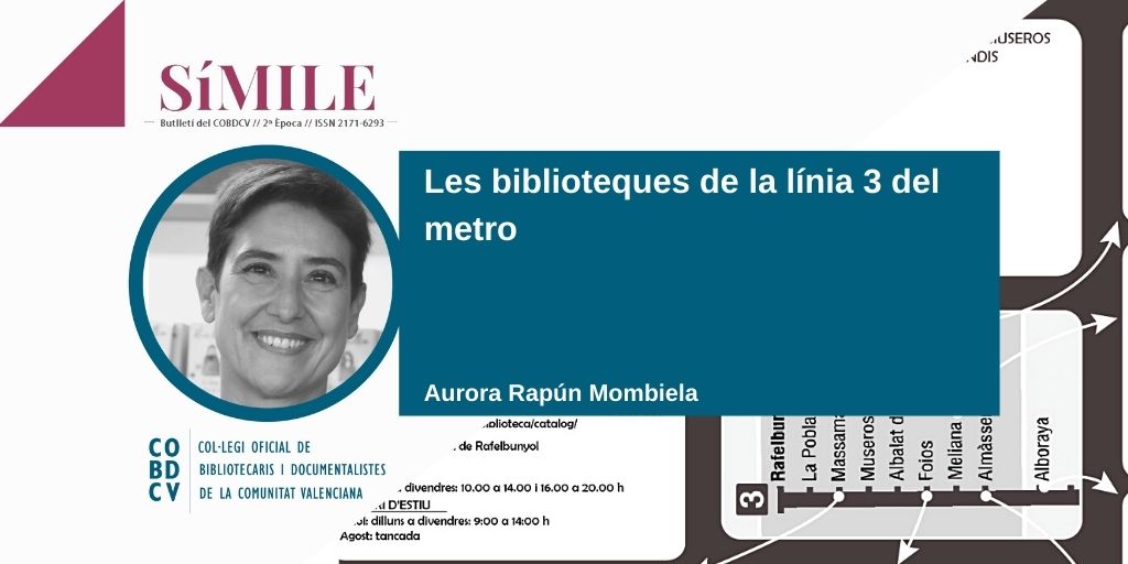cobdcv's tweet photo. 🆕 Nou article a la #RevistaSimile 🆕
🚇📚 Les biblioteques de la línia 3 del @metrovalencia
✍️ Aurora Rapún Mombiela
📲 https://t.co/I9t3FoSu9Z https://t.co/Tvcpydl9qZ