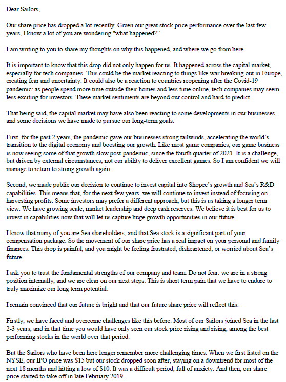 DynamicMoats's tweet photo. Forrest Li's $SE memo to employees  https://t.co/uVWuBs94LC https://t.co/NOwGdjkXHw