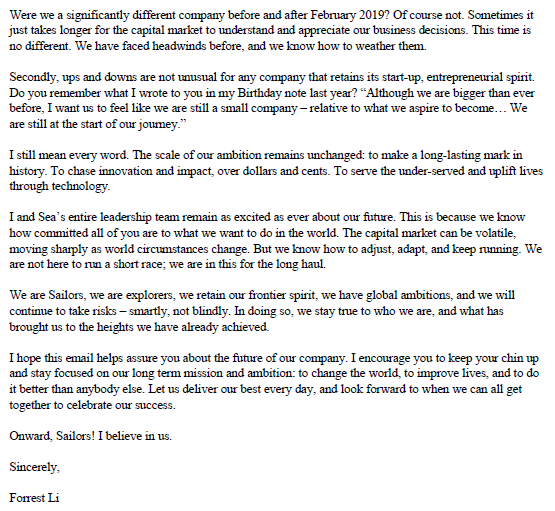 DynamicMoats's tweet photo. Forrest Li's $SE memo to employees  https://t.co/uVWuBs94LC https://t.co/NOwGdjkXHw