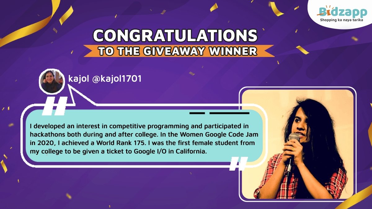 bidzapp's tweet photo. Watch out ladies! We have a winner amongst us. Congratulations, @kajol1701  DM us your email address to avail your voucher. Enjoy your win!
#ShoppingkaNayaTarika https://t.co/NEgtYCjKmW
