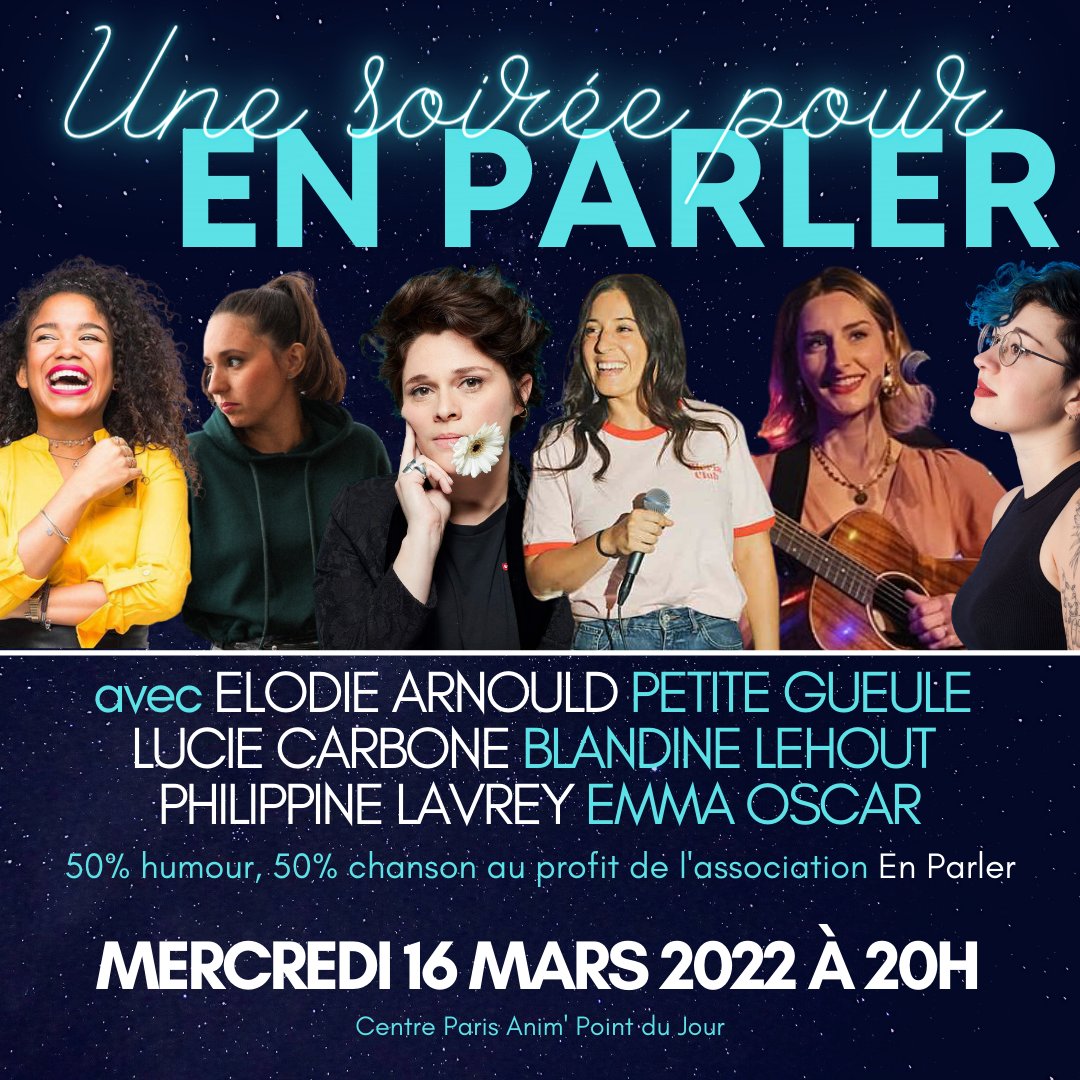 Mercredi soir, on joue pour @EnParler_asso avec <a href="/Lucie_Carbone/">LucieCarbone</a> <a href="/PhilippineOff/">Philippine Lavrey</a> Blandine Lehout, Petite Gueule et Elodie Arnould.
Je sais toujours pas me servir de twitter, mais ça valait bien un passage éclair ici. Prends tes places ⤵️
helloasso.com/associations/e…