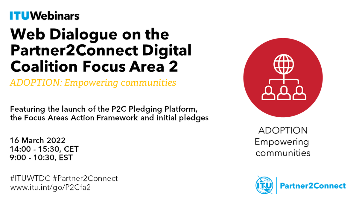 The digital divide continues to be a challenge, particularly for least developed countries.

On 16 March, join our web dialogue on #EmpoweringCommunities:

itu.int/itu-d/sites/pa…

<a href="/WSISprocess/">World Summit on the Information Society (WSIS)</a> <a href="/ITU/">Int’l Telecommunication Union</a> <a href="/ITUDevelopment/">ITU Development</a> #Partner2Connect