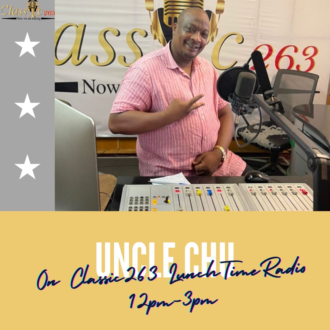classic263's tweet photo. A fresh Monday to get those goals done! Do it with Uncle Chu on the best talk radio station Classic263 Radio. From 12pm-3pm!
#UncleChu
#WitnessMatema
#LunchTimeRadio
#Classic263Radio https://t.co/CPARX2sWfh