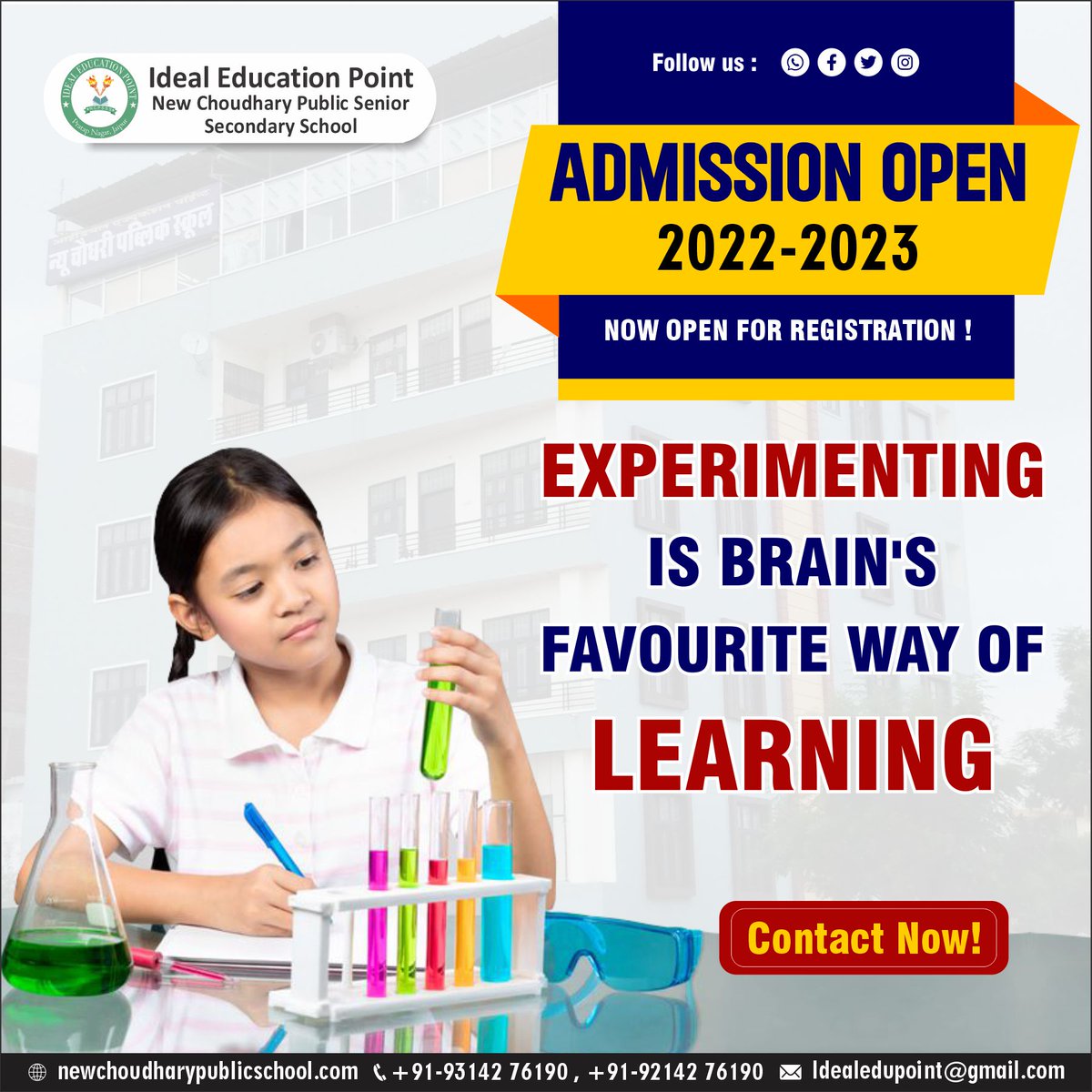 IdealChoudhary's tweet photo. We believe that #children learn better and faster through #practicalexperiments. That way, they never forget what they learn and can apply it in any situation.
.
Admissions Now Open For The Session 2022-23.
.
Call Us 📲 - +91-93142 76190
.
Website 🌐 - https://t.co/KEzdUNcVN3 https://t.co/fv8BexUK87