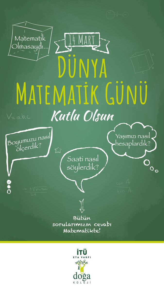 SelahattinInal's tweet photo. Matematik birleştirir. ➕➖✖️➗
14 Mart Dünya Matematik Günü kutlu olsun. #doğamızdamatematikvar 💚 https://t.co/GfNLA24mRw https://t.co/8KD3Ox31ux
