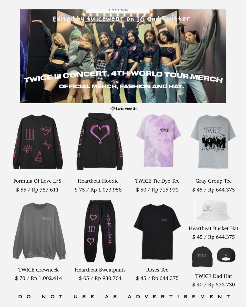 twicewear's tweet photo. TWICE “III” CONCERT MERCH 👕🎩

#TWICE #트와이스 #TWICECONCERT

@JYPETWICE https://t.co/RvbhAXayd2