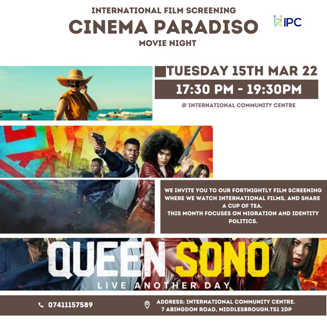 IPC Movie Paradiso: Tuesday 15th screening is a 6 part series played by a highly trained South African spy who takes on her most dangerous mission yet while facing changing relationships in her personal life.
At The International Community Centre
From 17:30pm to 19:30pm
