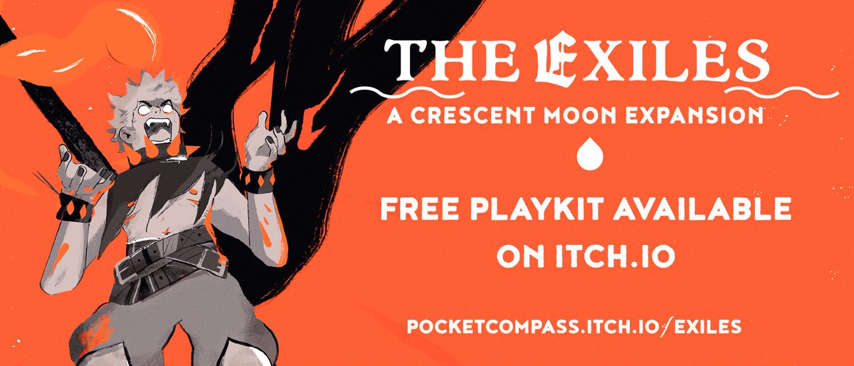 pocketcompassco's tweet photo. Did you know that we released a free playkit for The Exiles last week? o-o You can find it on @itchio, and it includes everything you need to get a game started! Link below 👇 https://t.co/w4b57ouuff