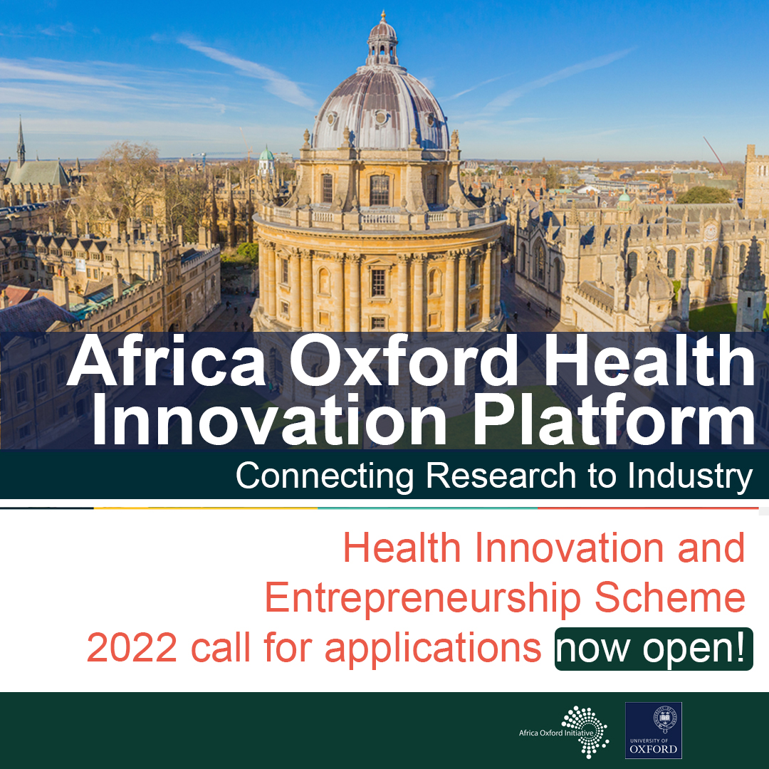 Africa_Oxford's tweet photo. There's only two weeks left to submit your AfOx Health Innovation and Entrepreneurship Scheme application! Apply here  https://t.co/Un12N5VJv8
@Nkaseje @SanguDelle @AskwarHilonga @Moustapha_6C @SANTHEafrica @ConsortiumAMARI @IDeAL_KEMRI_WT @AO_ASPIRE @NextEinsteinFor @RAEngNews https://t.co/anLx6shGSa