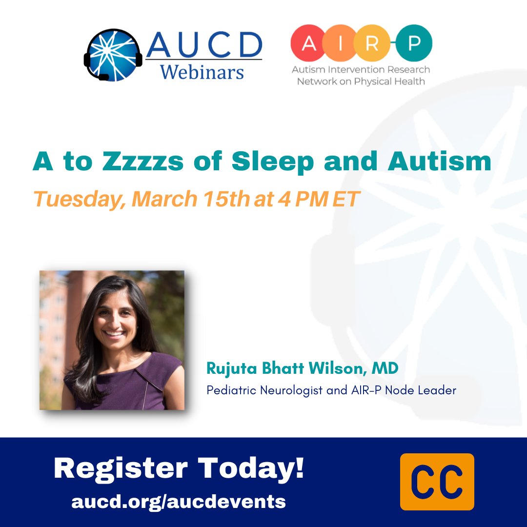 AIRPNetwork's tweet photo. TODAY, Tuesday, March 15th at 4pm EST/1pm PST is our webinar with Dr. Rujuta B. Wilson, who will provide education on sleep difficulties in autism. โก๏ธ LINK TO REGISTER: https://t.co/ujnqXFwlKV
#AutismAndSleep #AutismSleep #AutismResearch #Autism
@AUCDNews https://t.co/mQlN9vG2lQ