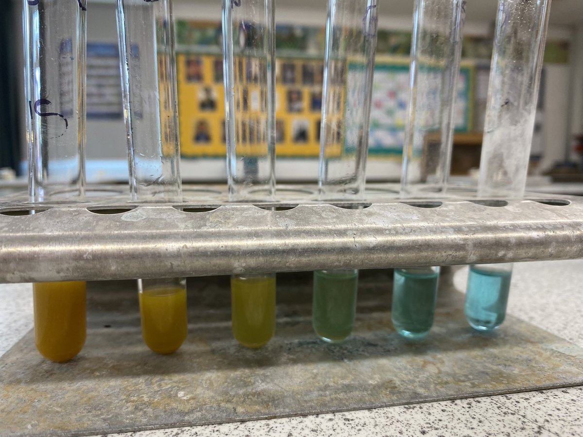 SJLScience's tweet photo. Year 13 have been immobilising enzymes today. Sucrose solution run through immobilised yeast and then sampled every 3mins. Benedict’s reagent rainbow! This sample from Labiba &amp; Georgia was perfect. #sjlpride https://t.co/nkCbVHseRa