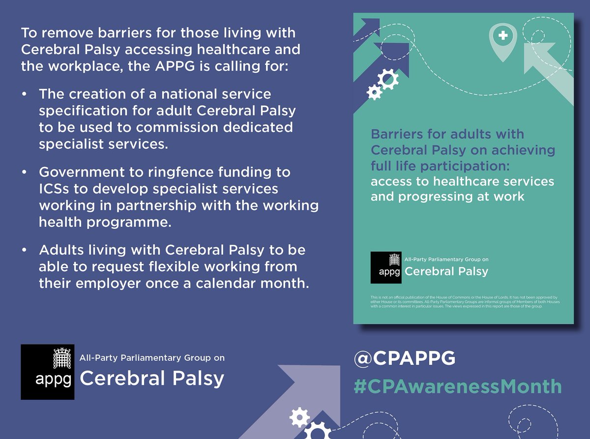 upmovement_cp's tweet photo. Your voices were heard !!!

The APPG recommendations include “the creation of  a national service specification for adults Cerebral Palsy to be used to commission dedicated specialist servicers”

#APPGonCP 
#CPAwarenessMonth
#StampOutTheGap https://t.co/n91wOUYMjX
