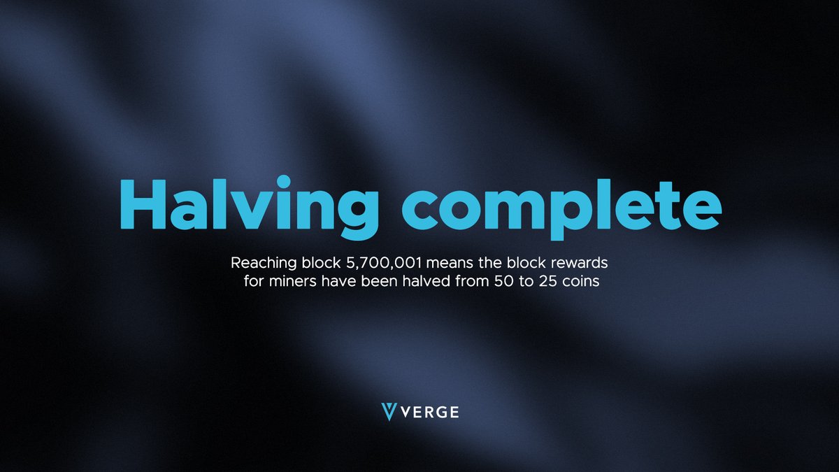 Happy Halving Day #VergeFam!

The amount of rewarded coins has now been halved from 50 to 25 coins per mined block. 

$XVG #vergecurrency #vergePay #community #decentralized #blockchain #mining