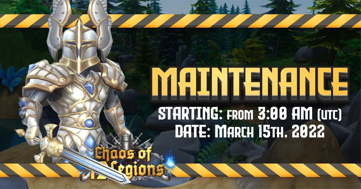 📣 12 LEGIONS GAME MAINTENANCE NOTICE 📣

💖 Dear Legionnaires, the game will be under maintenance to Prepare for the Listing 2nd token in-game $POM (Pieces of materials) and Soul Transmission - Breeding feature

Learn more 👉 bit.ly/36gDkrh

#CTL #Metaverse #P2E #NFT