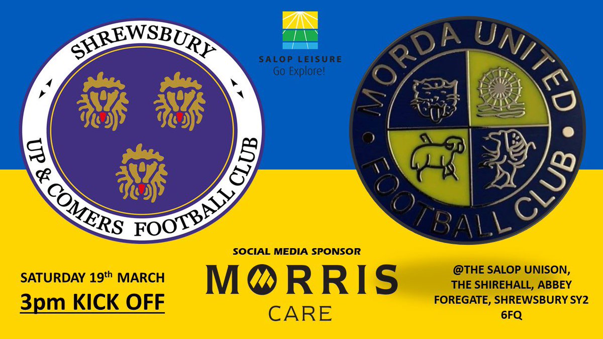 UpnComersMensFC's tweet photo. Back to league action this Saturday as we host @MordaUtd at the @SalopUnisonClub 3pm kick off. #supportwelcome #upandcomers #standwithukraine #🇺🇦 @SalopLLeague @wtshrewisaway https://t.co/trXOZt4dBz