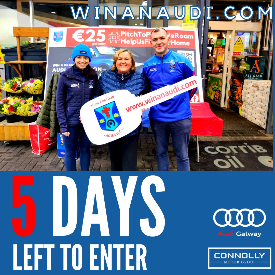 TuamCortoonLGFA's tweet image. Here we go! Last week of our campaign with Saturday in sight 👀 

Don’t miss out on your chance to Win An Audi at winanaudi.com linking to our club website. 🚙 

Limited tickets. Get involved. 

#raffle #cardraw #Competition @LadiesFootball @GalwayLgfa @TribesmenGAA