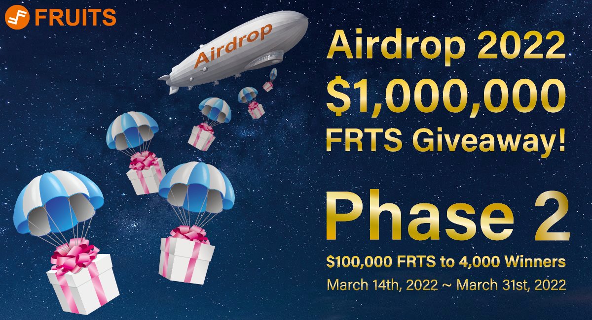 🔥Airdrop 2022: Phase 2🔥

Celebrating our 4th anniversary &amp; increased supply!🎉

💵Total Reward: 100K USD Worth of $FRTS
🚨4,000 Winners are selected randomly

Follow the instructions to participate!👇
🌐fruitsc.org/frts-2022-aird…

#Crypto #Airdrops #Blockchain #CryptoNews