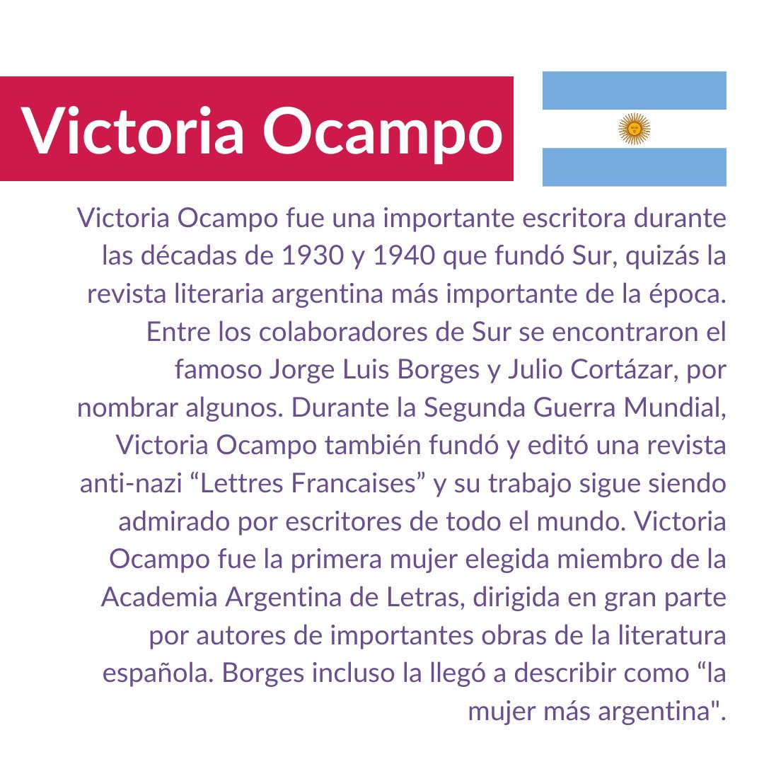CatalystasC's tweet photo. Victoria Ocampo (1890-1979) was the first woman to be elected to the Argentine Academy of Letters, and an important writer during the 1930s and 1940s. She founded Sur, perhaps the most important Argentine literary magazine of the time. #Argentina #WomensHistoryMonth https://t.co/k14BgfiAoO