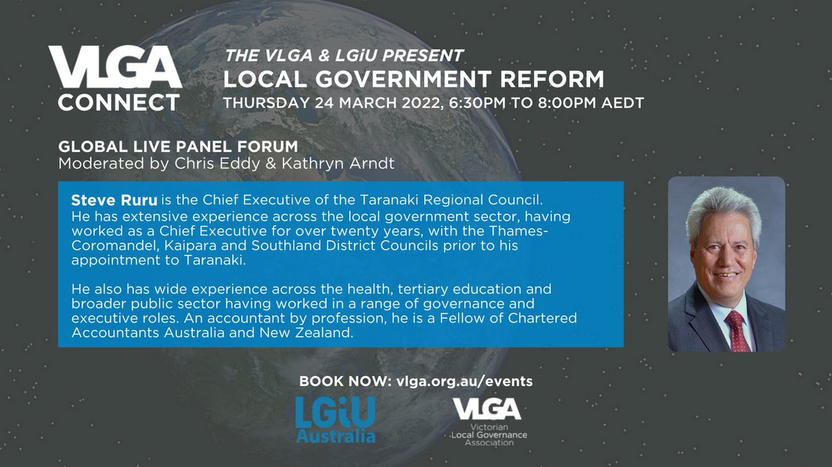 LGiU's tweet image. 📣 Steve Ruru, Chief Executive @TaranakiRC, NZ joins us  on 24 March as we tackle the multi-faceted subject of #localgov reform in our first 2022 #GlobalLocal Executive Panel w @_VLGA 🌏

Book now to hear frm speakers frm Australia, NZ, Ireland &amp;amp; the UK 💻lgiu.org/workstream/glo…