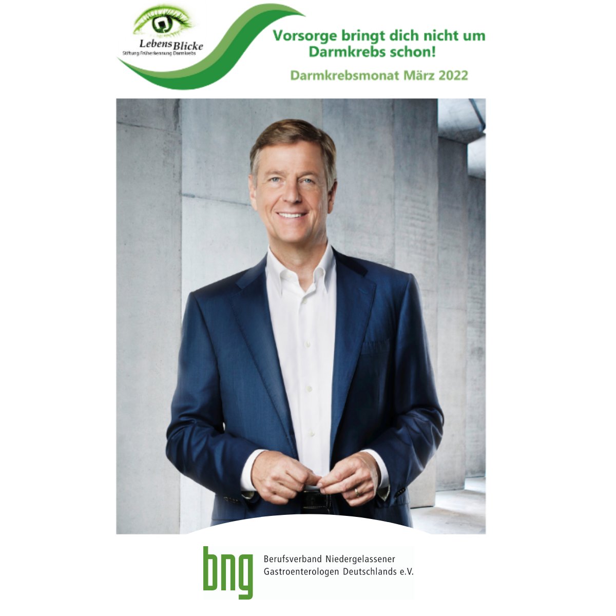 Der bekannte TV-Moderator &amp; Journalist Claus Kleber unterstützt als Schirmherr die diesjährige Kampagne der Stiftung #LebensBlicke zur #Darmkrebsvorsorge im #DarmkrebsmonatMärz. Vorsorge bringt Dich nicht um – Darmkrebs schon! #Darmkrebs ist vermeidbar!