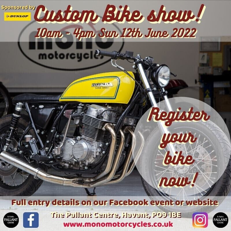 monomotorcycle1's tweet photo. Custom Bike Show.  Register your bike now! Full entry details on our Facebook event or website https://t.co/RZIoM7lqiB Please share! https://t.co/DIhTexCVKo
#CustomBikes #CustomMotorcycles #CustomMotorcycle  #CustomBikeShow #CustomMotorcycleShow #dunloptyres #bikeshow https://t.co/8W4LIwRLvh