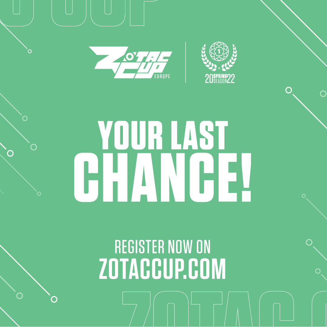 The ZOTAC CUP Europe Spring Season starts tomorrow. Register now for the open qualifier and grab the 5000 USD prize money!

Register now 👉 zotaccup.com