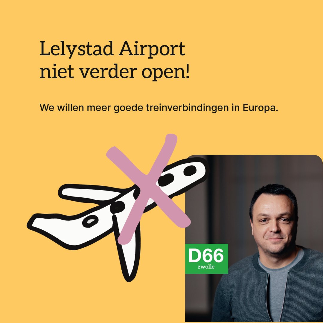 Lelystad Airport moet niet verder open! D66 Zwolle is al jaren tegen verdere opening van Lelystad Airport. Hier gaan we uiteraard mee door! We zien veel liever dat er goede treinverbindingen komen in Europa.

ow.ly/f71a50IilrI 

#lelystadairport #trein #europa #stemd66