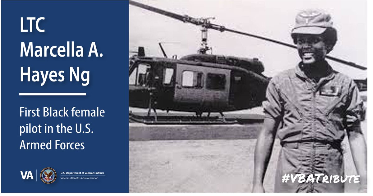 VAVetBenefits's tweet photo. #VBATribute | LTC Marcella A. Hayes Ng made history as the first black female pilot in our Armed Forces. She was also only the 55th woman to earn pilots' wings. Assigned to the 394th Transportation Battalion, she was the 1st black soldier & woman leader of the unit. https://t.co/f7GrXncaEE