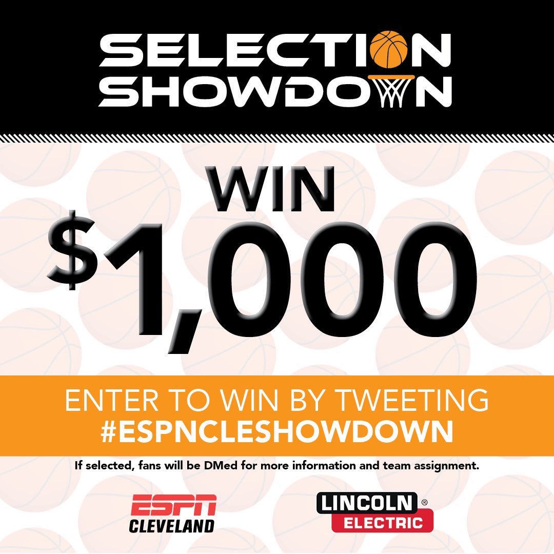 ESPNCleveland's tweet photo. College Basketball Mania is BACK and this year, there’s more at stake than your average bracket challenge! @LincolnElectric and ESPN Cleveland want to hook you up with $1,000 with our SELECTION SHOWDOWN CONTEST! 🏀 https://t.co/JsgLwyjQV8 https://t.co/LRlvdD1bTK