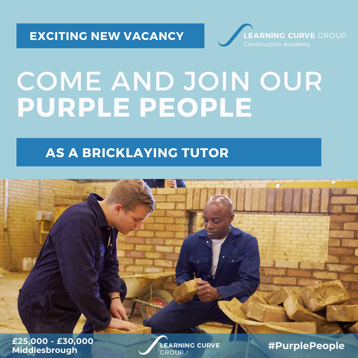 Have a passion for teaching and recent experience in the construction industry? 🛠️

Then we may have the perfect job role for you! We are now hiring for a Bricklaying Tutor to join our LCG Middlesbrough academy!

💻 ow.ly/tR5T50IijBO
✉️ casey.bullen@learningcurvegroup.co.uk