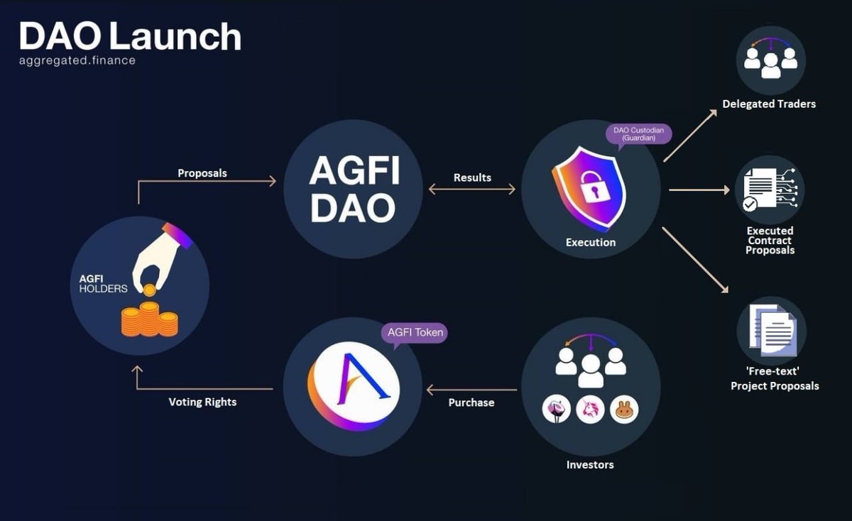 AGFI_Official's tweet image. 1/3) We have now initiated our DAO Launch Process which consists of 3 Phases! The first phase starts now, with our DAO Whitepaper releasing tomorrow followed by a Twitter Spaces at 23:00 UTC.
