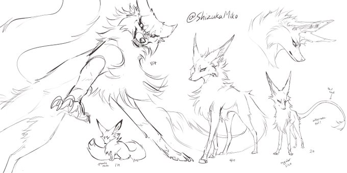 some fursona sketches featuring my kitsune! :3 