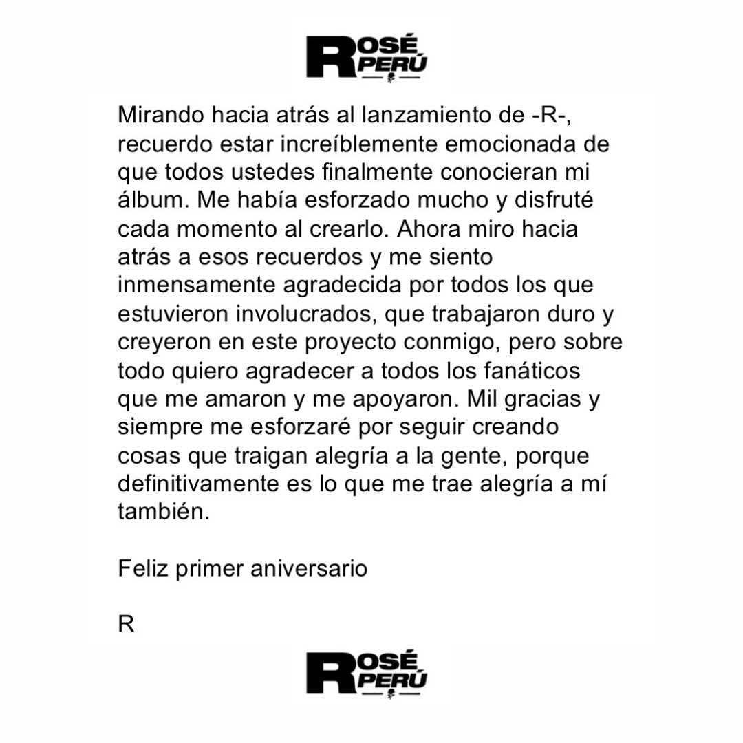 RosePeruBP's tweet photo. [IG] ROSÉ actualizó en Instagram por el 1er aniversario de -R-. 🥺🤍

"Y no me odien por la publicación tardía😭. Quería encontrar una imagen de alta resolución, así que me tomó algo de tiempo... :,)"

🔗 https://t.co/l6Yc4XIcFe 

#OneYearWithR #블랙핑크 #ROSÉ #로제 @BLACKPINK https://t.co/SGp3uP3AzL