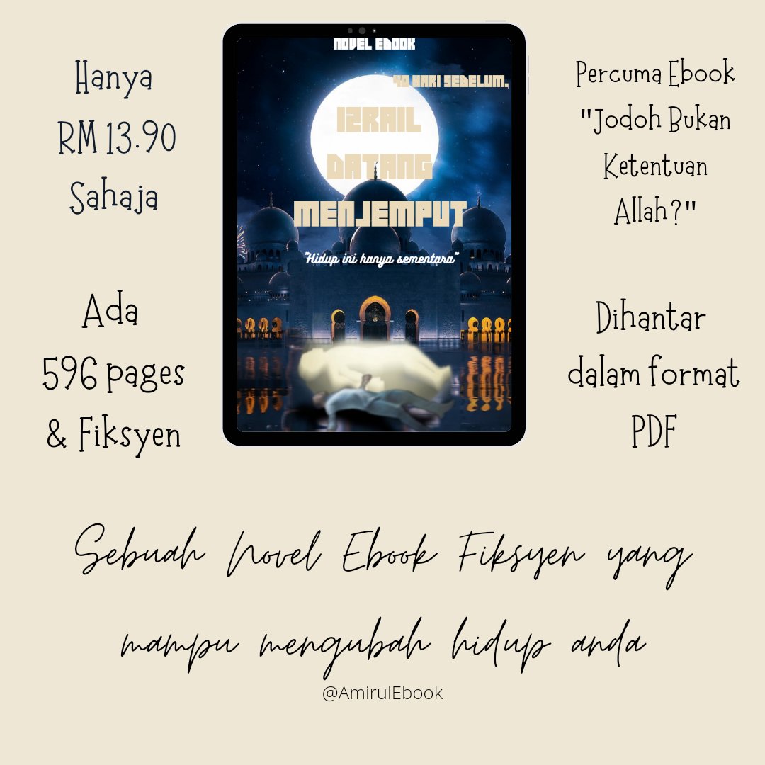 AmirulEbook's tweet photo. Sekarang ni ada promo, buat sesiapa yang belum beli ebook "Jodoh Bukan Ketentuan Allah?",boleh claim percuma waktu beli ebook ni

Dan buat yang dah pernah beli. Jangan risau sebab ada offer juga untuk korang. Korang akan dapat potongan harga sebanyak RM 4, bayar RM 9.90 je 🥰 https://t.co/ie4ohrJXip